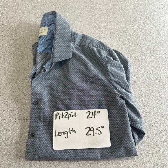 Ted Baker Endurance Mens Shirt 17, 32/33 Gray Blue Flip Cuff Button Up Geometric - Picture 6 of 15